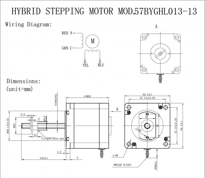 NEMA 23 Linear Stepper Motor 4 Kg Cm 57BYGHL013 13 4.0mH Class B 0
