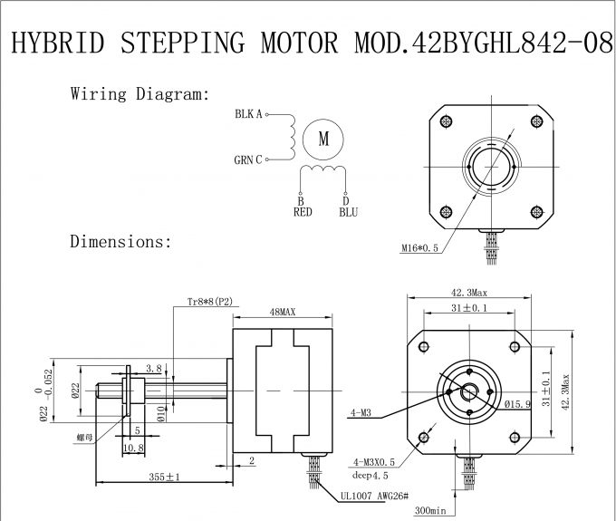 NEMA 17 Micro Linear Stepper Motor Lead Screw Tr8x8 P2 DC 5.61V 4.5 Kg Cm 0