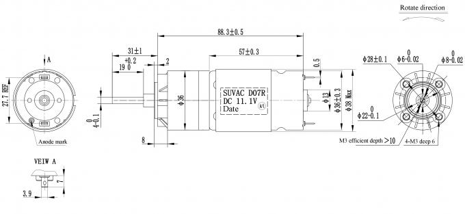 Nema 14 Mini Low Noise Dc Brush Gear Motor 36mm 11V 900RPM 0