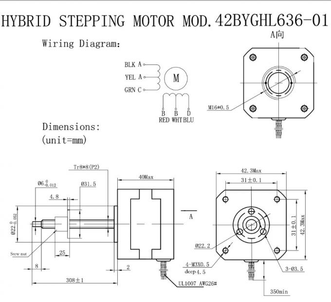 Nema 17 42mm Linear Stepper Motor 4 Lead Wire 12V 1.7A 1