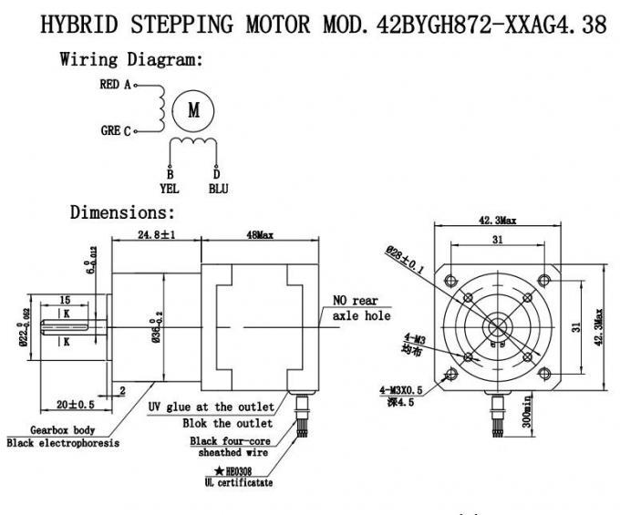 42BYGH872-XXAG4.38 Nema17 2.8V IP44 Waterproof Hybrid Stepper Small Gear Motor 1